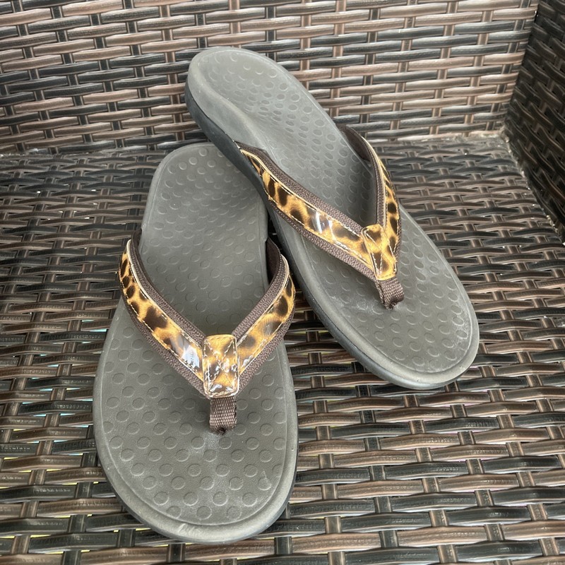 Vionic Tide II Leopard Print Patent Thong Flip Flops Women's Size 11