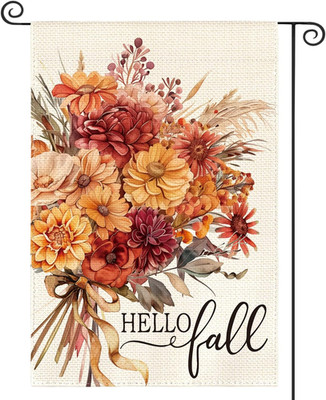 Hello Fall Floral Garden Flag 12X18 Inch Double Sided Outside, Flowers Autumn Se
