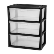 Wide 3 Drawer Tower Plastic Storage Organizer W/ Removable Clear Bins Easy to