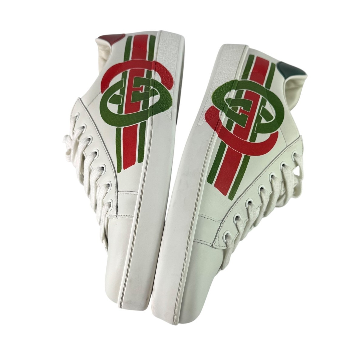 GUCCI 576136 White Leather Interlocking GG Ace Men's Sneakers