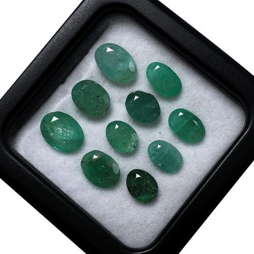 Lote de 10 piedras preciosas de corte facetado ovalado de 6 mm-8 mm esmeralda natural sin tratar de Zambia - Imagen 7 de 12