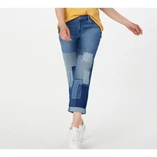 LOGO by Lori Goldstein Pants Lavish Indigo Slim Leg Boyfriend 8P Blue A394795