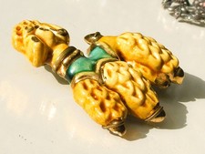 Ancienne Broche couleur or camée porcelaine de Limoges scène bijou vintage 5501