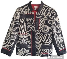 Chico s Blazer Jacket Womens Size 2 Open Zebra Animal Print Beautiful