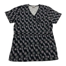 Willow Brook Black Patterned Short Sleeve Scrubs Top W/ Pockets Women  s Size XS