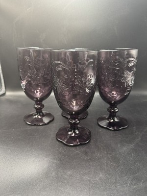 Princess House Fantasia Set of 4 Amethyst Purple Ice Tea Glass Goblet 16 oz