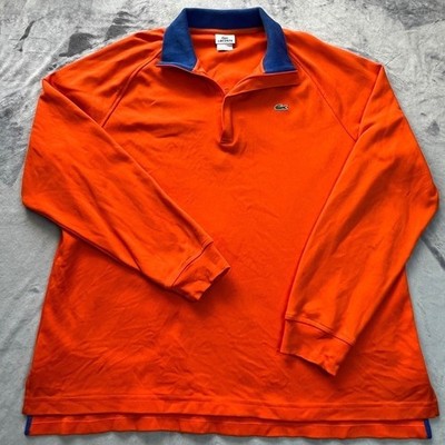 Lacoste Long Sleeve Polo Shirt Men's 1/4 zip Sweater Pullover Orange Blue Logo