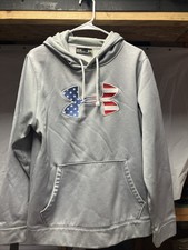 Medium Under Armour Freedom Hoodie Mens Loose USA Flag Gray Logo Graphic