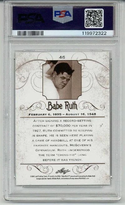 2016 LEAF BABE RUTH COLLECTION #46 BABE RUTH NEW YORK YANKEES PSA 10 LOW POP - Image 2 of 2