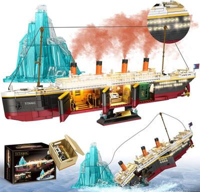 Titanic Building Blocks Set, 2288 Pieces Big Ship Block Model Set with Light Str