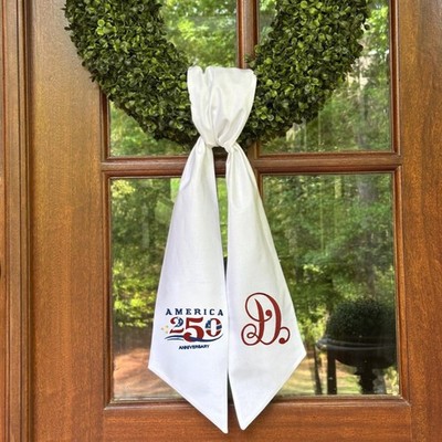 Patriotic Embroidered Wreath Sash, Monogrammed Sash, 250 Years Anni Wreath Scarf