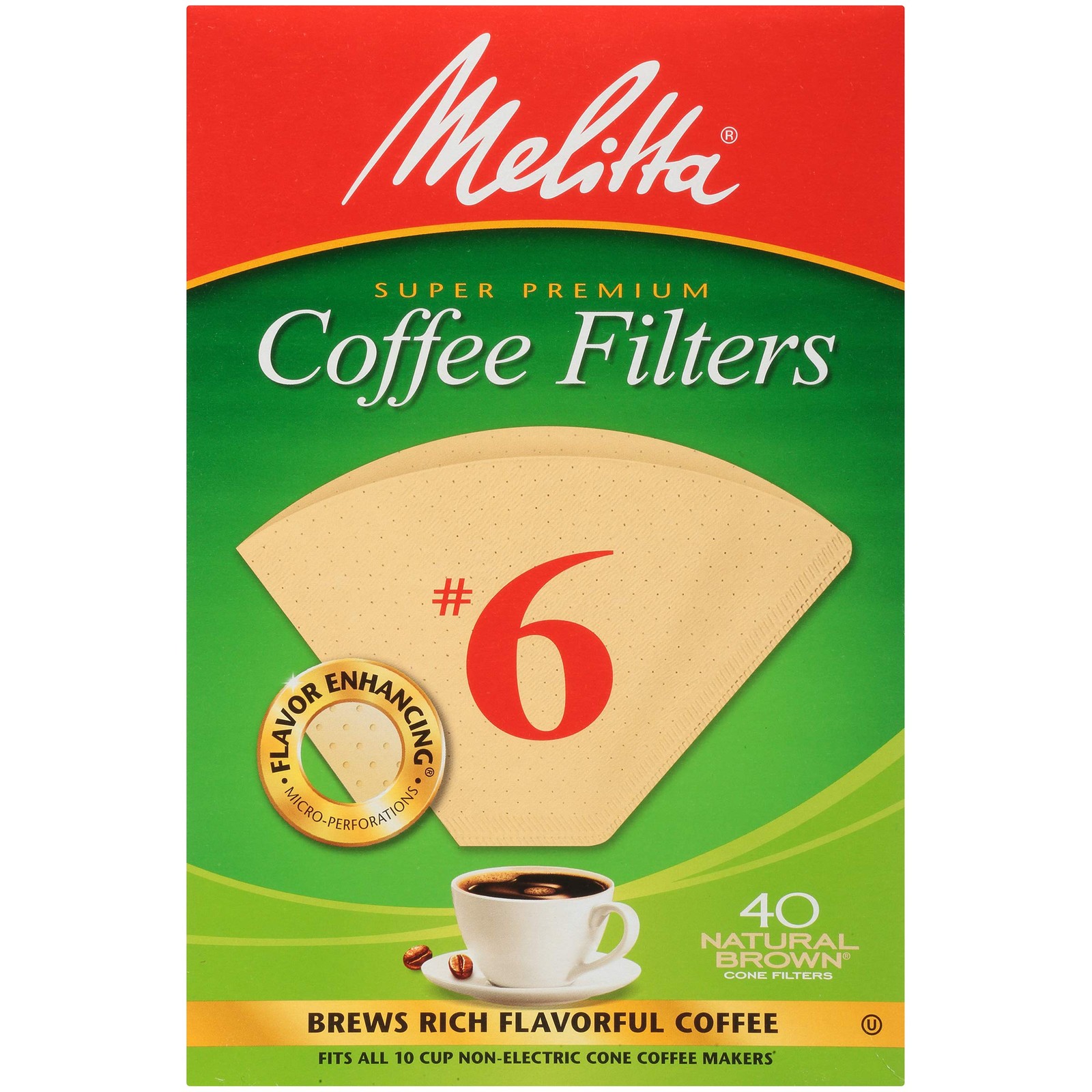 Melitta #6 Cone Coffee Filters, Unbleached Natural 40 Count (Pack of 1) 