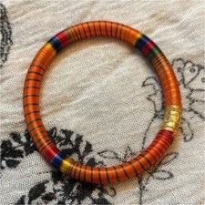 Orange Striped Beaded Bangle Bracelet Multico...