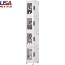 Adjustable Slim Bathroom Storage Cabinet W/ Wheels Waterproof Dustproof Shelves