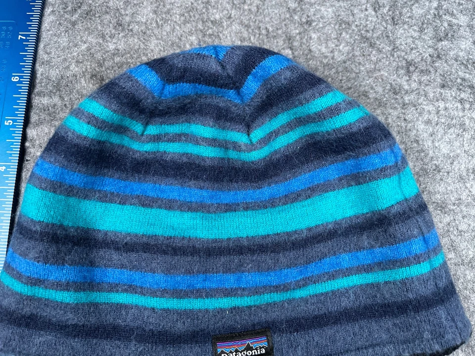 Patagonia Gorro Toque Juvenil Talla Única Azul Rayas Tejido Lana Nylon Mezcla Forrado Foto 3 de 4