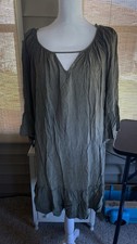 Blue Rain Boho Peasant Dress Olive Green Size L Bell Sleeve Fairycore Flowy Roma