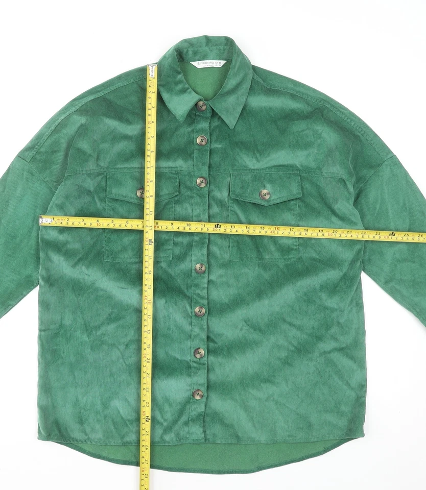 Camicia donna Stradivarius verde in velluto a coste con bottoni XS - Immagine 2 di 4