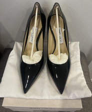 Jimmy Choo Love 100 Black Patent Leather Pointed-Toe Pumps w/JC Emblem Size 39