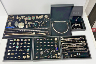 725g Sterling Silver Wearable Jewelry Lot:Kays Necklaces Gemstones Rings Diamond