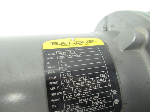 Baldor VM3611T-5 Industrial Motor 1750RPM W/ 26Q10L18 Tigear Reducer 10:1 Ratio - Picture 2 of 8