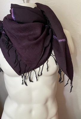 Schal, Pflaume mit rosa & silbernen Fäden, schwarze Fransen 44 Zoll Herren, brandneu Freizeit