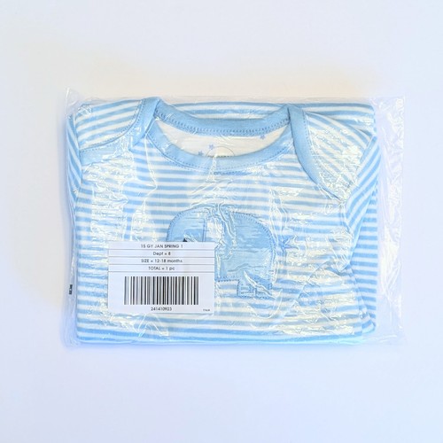 Gymboree New Baby Basics Blue Striped Tiny Elephant One-Piece Romper 12-18M Boy - Picture 2 of 5