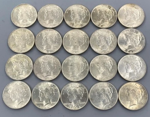 20 BU US 90% Silver Peace $1 8-1922 8-1923 2-1924 2-1925 L24164