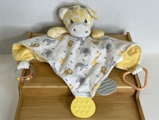 Giraffe Snuggle Teether Rattle 12 Security Blanket Lovey Baby Kiss Yellow White