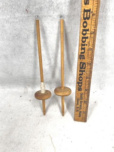 wood drop spindles yarn spinning knitting lot 2 pair hand made