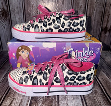 Skechers Twinkle Toes Girls 2.5 Light Up Shoes Leopard Pink Glitter Sneakers NWT
