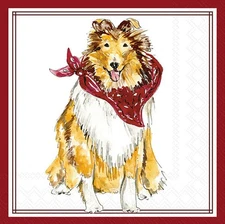 Decoupage Art Craft Napkins-Cocktail Size 5" x 5" Maroon Collie, School Mascot
