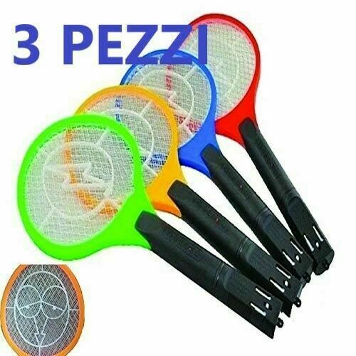 3 PEZZI RACCHETTA RICARICABILE FULMINA ZANZARE ANTIZANZARE E MOSCHE INSETTI LED - Foto 1 di 3