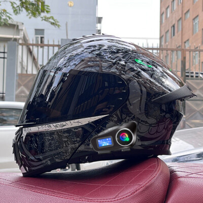 Bluetooth Motorcycle Helmet Intercom Headset Dual Lens Modular Motocross Helmets