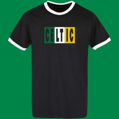 Celtic Tri Colour (Black Ringer To 5XL) Glasgow Irish Rebels Celtic