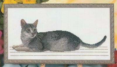 Silber Tabby Katze Kätzchen Tier Kreuzstichkarte 209 x 77 Stiche Mary Hickmott