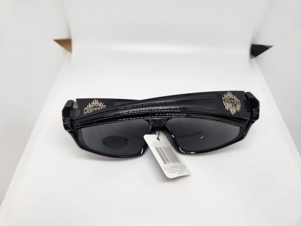 男式切碎机黑色宽寺庙摩托车骑手包裹式太阳镜  — 第 4/4 张图片