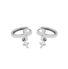 Women 925 Sterling Silver CZ Dangle Cross Huggie Hoop Earrings 12mm Gift Box I53
