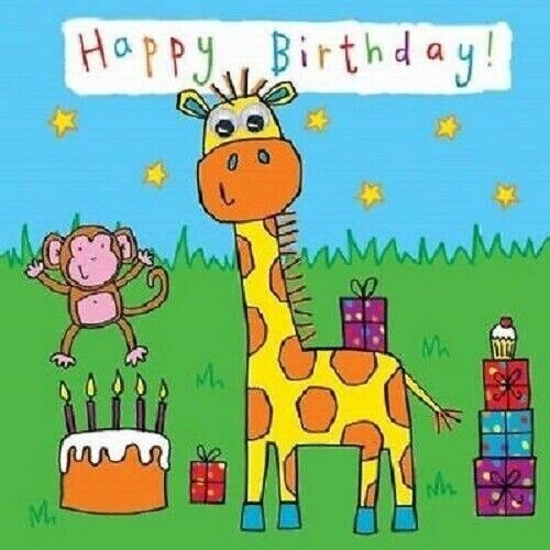 funny Birthday card googly moving eyes giraffe & monkey