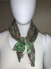 Vintage Scarf green paisley rayon japan 26" square A214