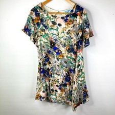 She + Sky Floral Dress Women's Small Keyhole Back Mini Short Sleeve Boho NEW