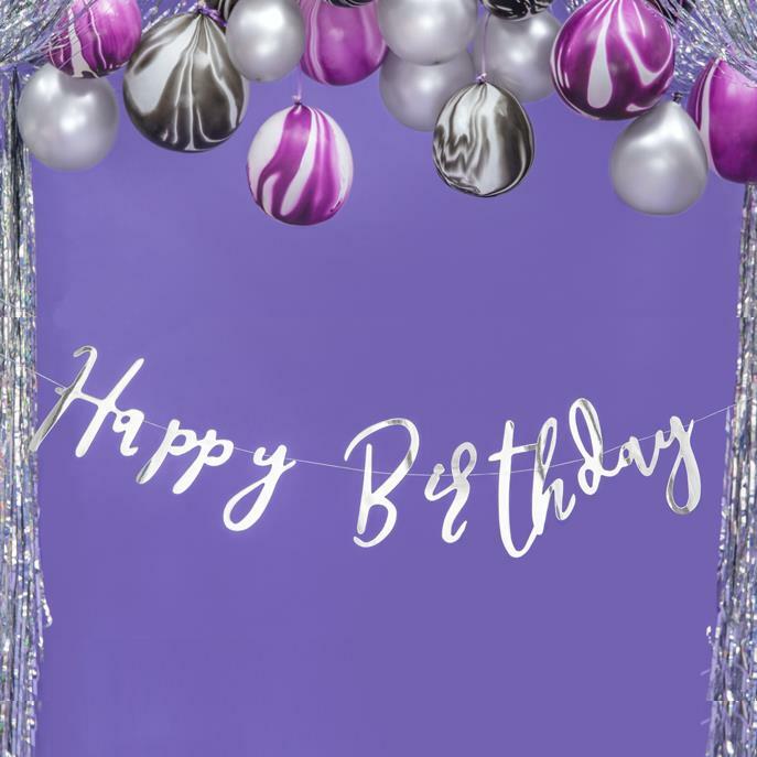 Happy Birthday Silver Shiny Metallic Foil Party Decoration Bunting Banners x 1