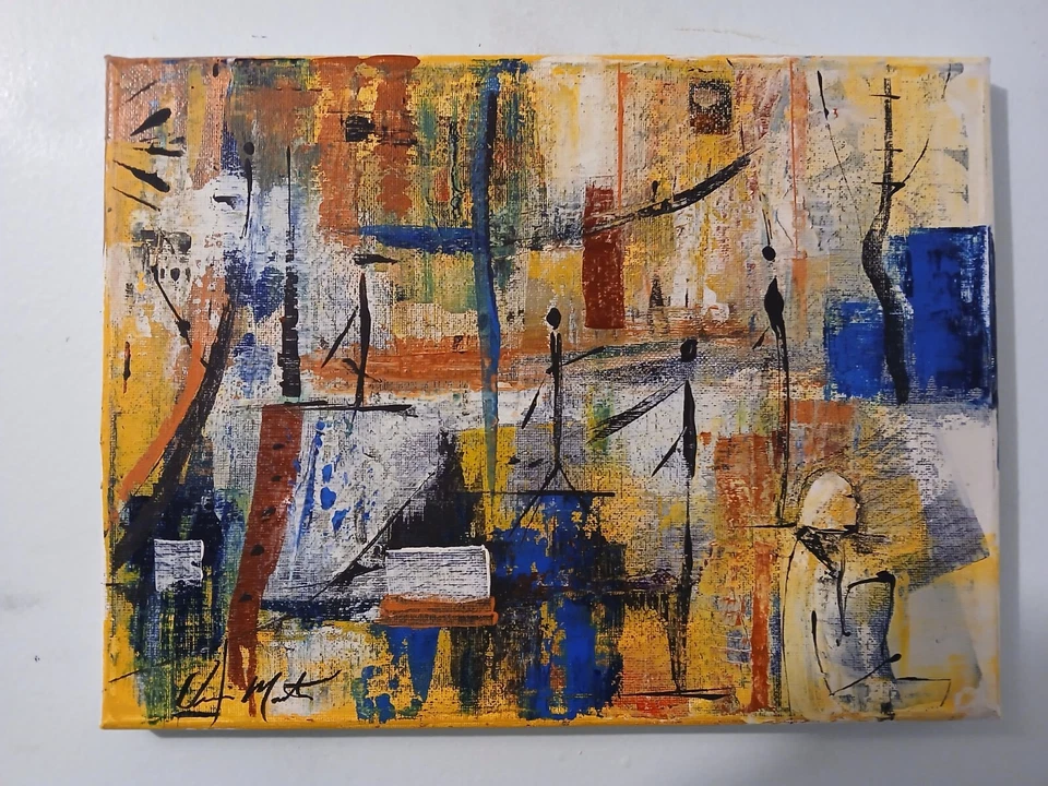 Cuadro acrílico abstracto original sobre lienzo "Previamente supuesto #2" Foto 3 de 4
