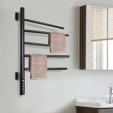 Electric Heated Towel Warmer Rack Black For Bathroom Rotatable Towel Rack 5 Bars