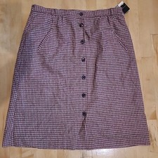 Vintage 70's Button Front Plaid Tweed Skirt Polyester/Wool Size 38 W/tags