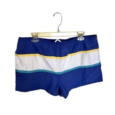 Vtg Catalina Mens Swim Shorts 36 Blue Striped Drawstring Pockets Swimwear Beach