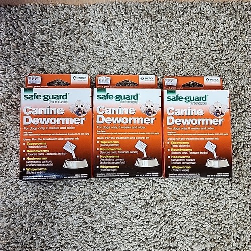 3 BOXES SafeGuard dewormer fenbendazole Dogs DeWormer MERCK 30 LB