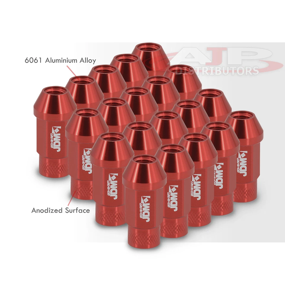 M12X1.5MM Thread Pitch 20PCS Performance JDM Wheels Track Rims Lug Nuts Set Red Foto 3 de 4