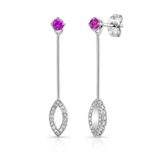 Dafina Marquise Drop Earrings in 14K White Gold with Diamonds and Pink Sapphires
