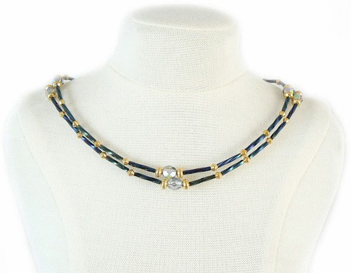12mm opaque met iris dark blue twisted bugle beads Miyuki TW452, 25gm ~420 beads - Picture 2 of 2