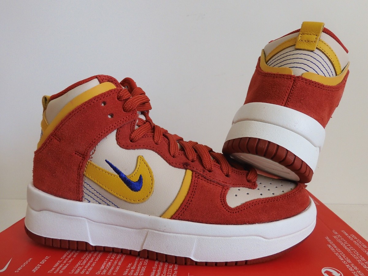 WMNS NIKE DUNK HIGH UP CINNABAR RED-YELLOW OCHRE-LAPIS SZ 6